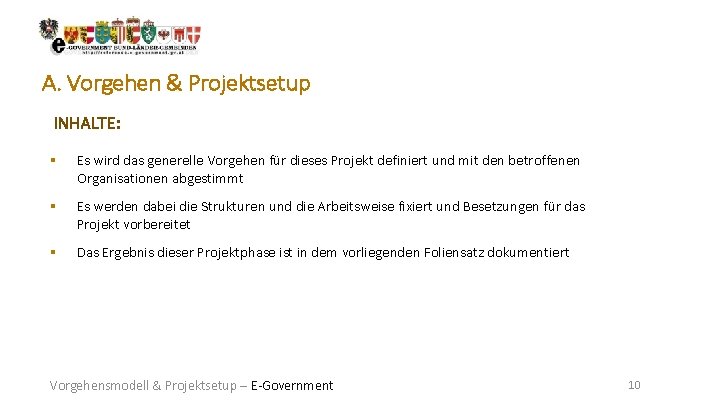 A. Vorgehen & Projektsetup INHALTE: Es wird das generelle Vorgehen für dieses Projekt definiert