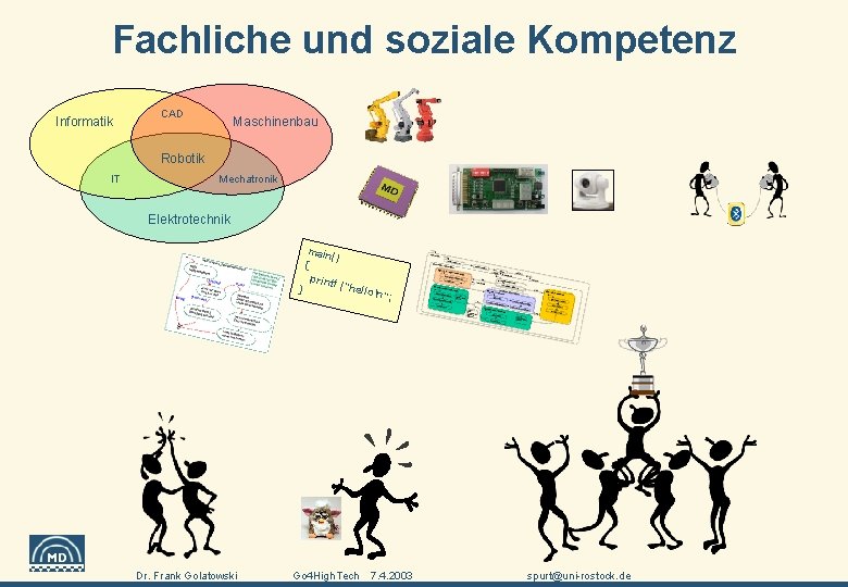 Fachliche und soziale Kompetenz Informatik CAD Maschinenbau Robotik IT Mechatronik Elektrotechnik } main ()