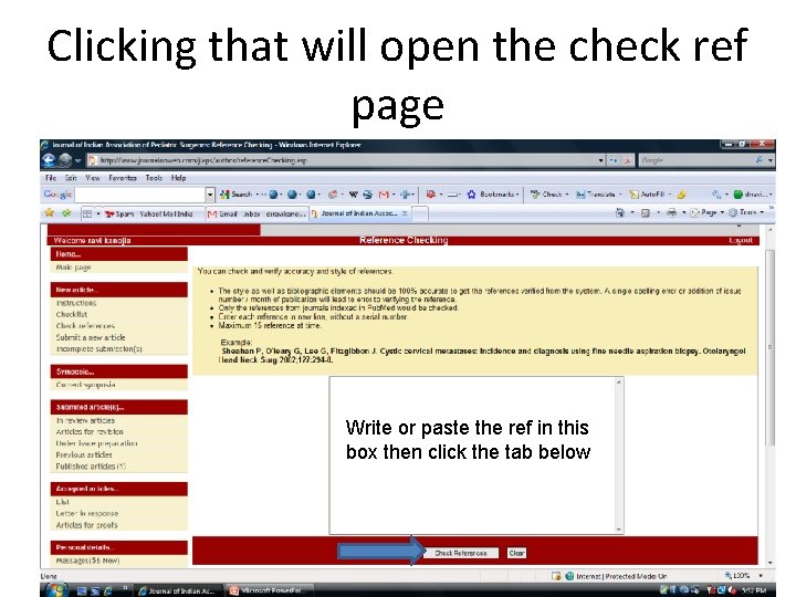 Clicking that will open the check ref page Write or paste the ref in
