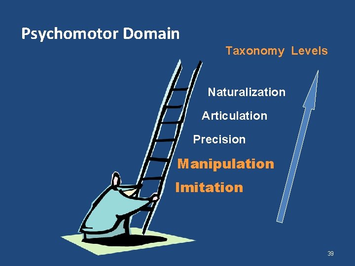 Psychomotor Domain Taxonomy Levels Naturalization Articulation Precision Manipulation Imitation 39 
