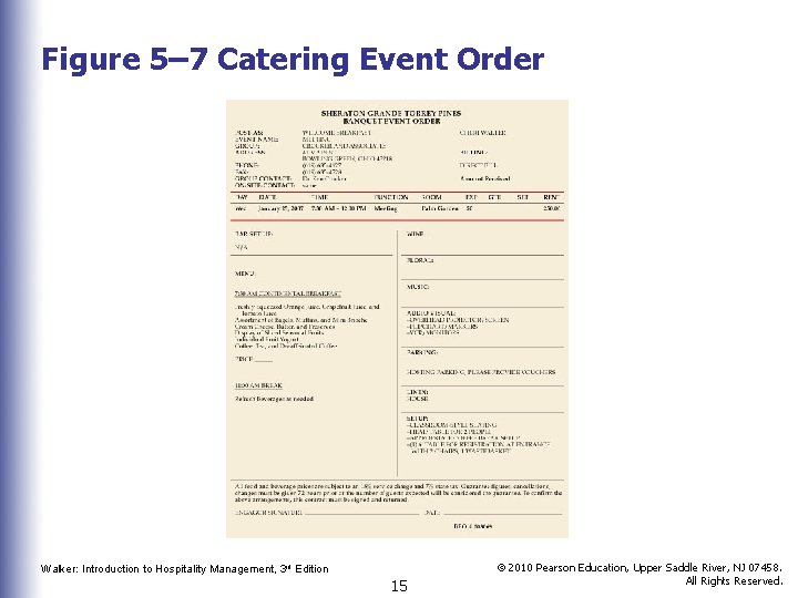 Figure 5– 7 Catering Event Order Walker: Introduction to Hospitality Management, 3 rd Edition