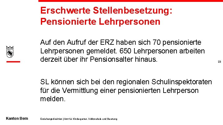 Erschwerte Stellenbesetzung: Pensionierte Lehrpersonen Auf den Aufruf der ERZ haben sich 70 pensionierte Lehrpersonen