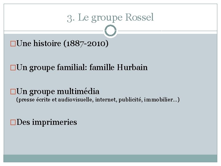 3. Le groupe Rossel �Une histoire (1887 -2010) �Un groupe familial: famille Hurbain �Un