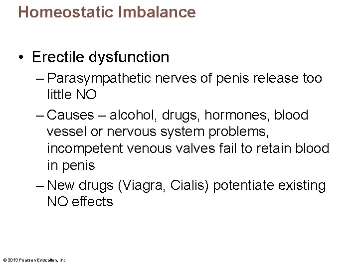 Homeostatic Imbalance • Erectile dysfunction – Parasympathetic nerves of penis release too little NO Homeostatic Imbalance • Erectile dysfunction – Parasympathetic nerves of penis release too little NO