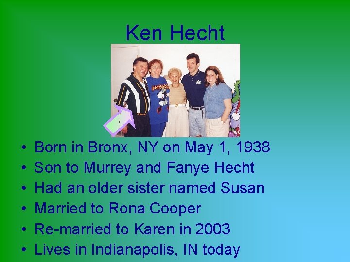 Ken Hecht • • • Born in Bronx, NY on May 1, 1938 Son