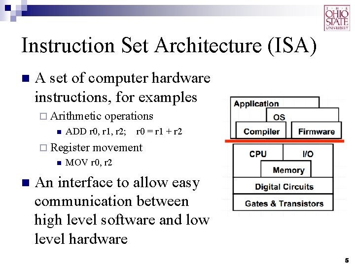 Instruction Set Architecture (ISA) n A set of computer hardware instructions, for examples ¨ Instruction Set Architecture (ISA) n A set of computer hardware instructions, for examples ¨