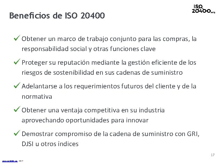 Beneficios de ISO 20400 Obtener un marco de trabajo conjunto para las compras, la