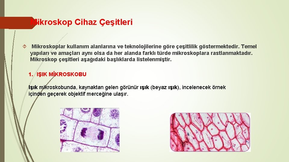  Mikroskop Cihaz Çeşitleri Mikroskoplar kullanım alanlarına ve teknolojilerine göre çeşitlilik göstermektedir. Temel yapıları