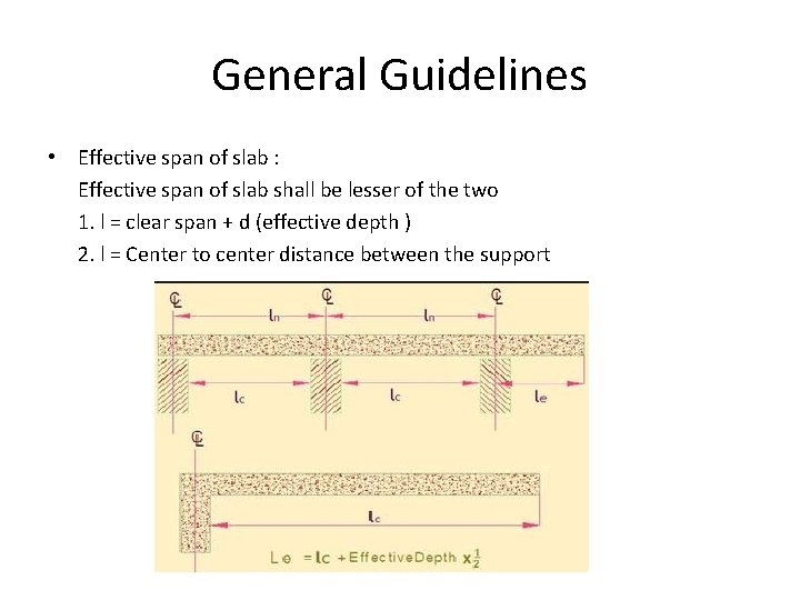 General Guidelines • Effective span of slab : Effective span of slab shall be