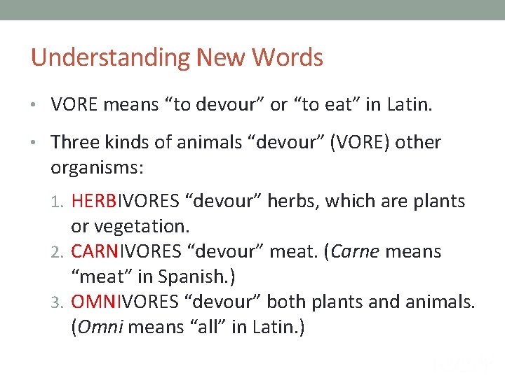 Understanding New Words • VORE means “to devour” or “to eat” in Latin. •
