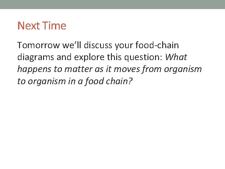 Next Time Tomorrow we’ll discuss your food-chain diagrams and explore this question: What happens