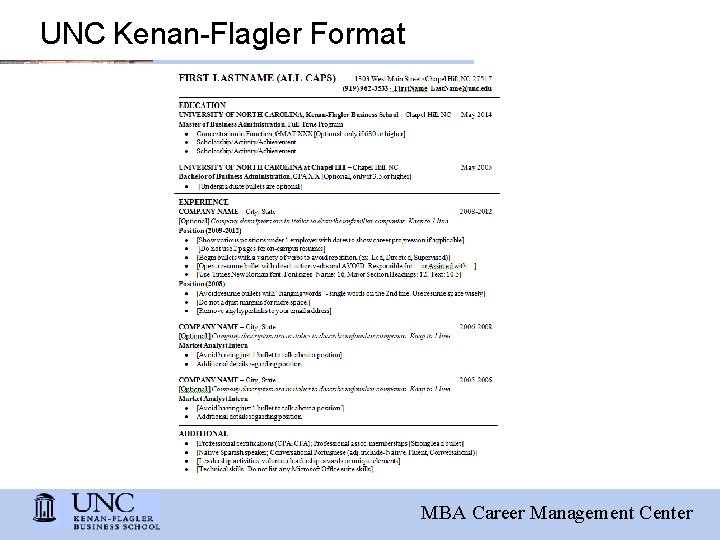 UNC Kenan-Flagler Format MBA Career Management Center 