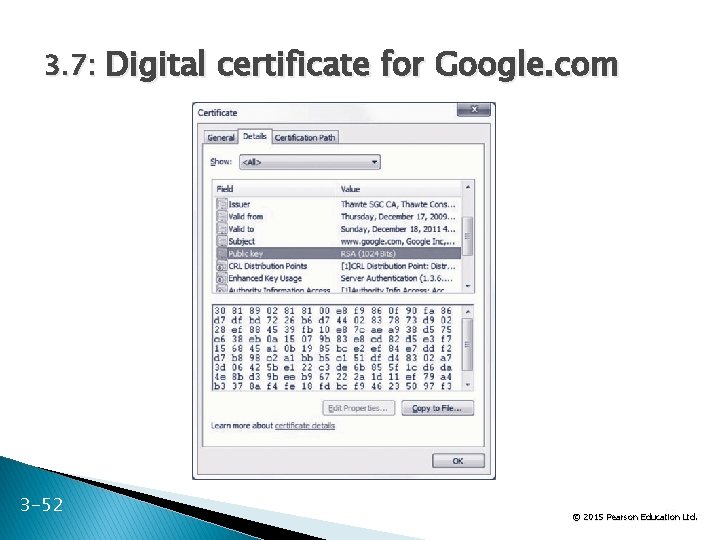 3. 7: Digital certificate for Google. com 3 -52 52 Ltd. © 2015 Pearson