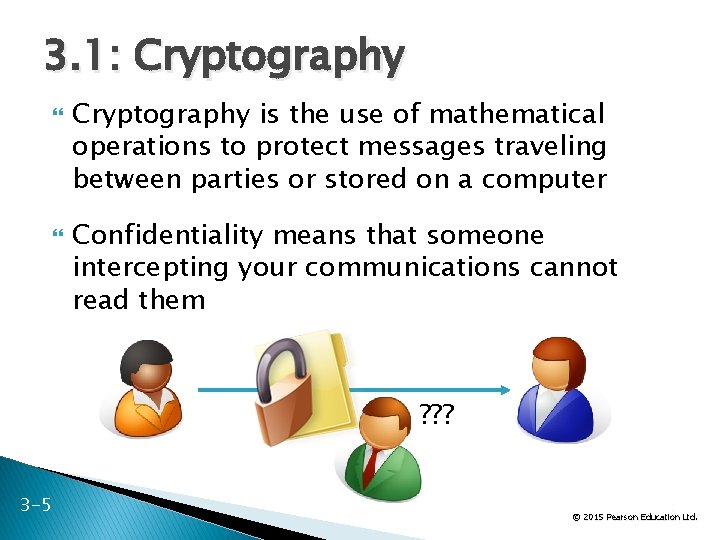 3. 1: Cryptography is the use of mathematical operations to protect messages traveling between