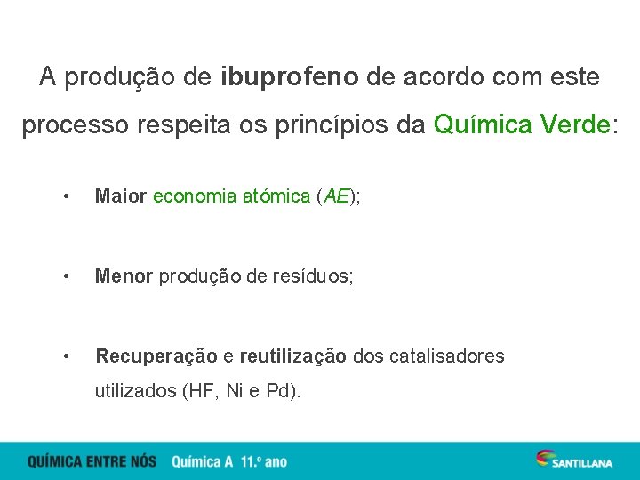 A produção de ibuprofeno de acordo com este processo respeita os princípios da Química