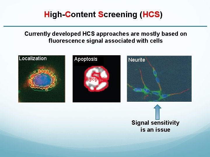 High-Content Screening (HCS) Currently developed HCS approaches are mostly based on fluorescence signal associated