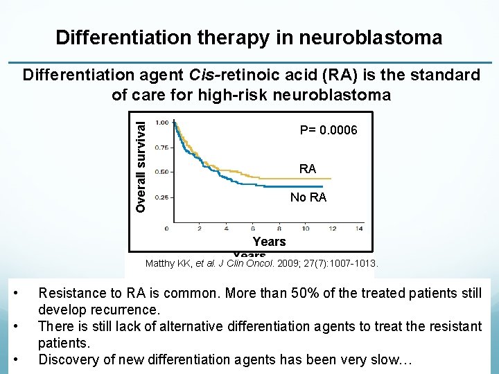 Differentiation therapy in neuroblastoma Overall survival Differentiation agent Cis-retinoic acid (RA) is the standard