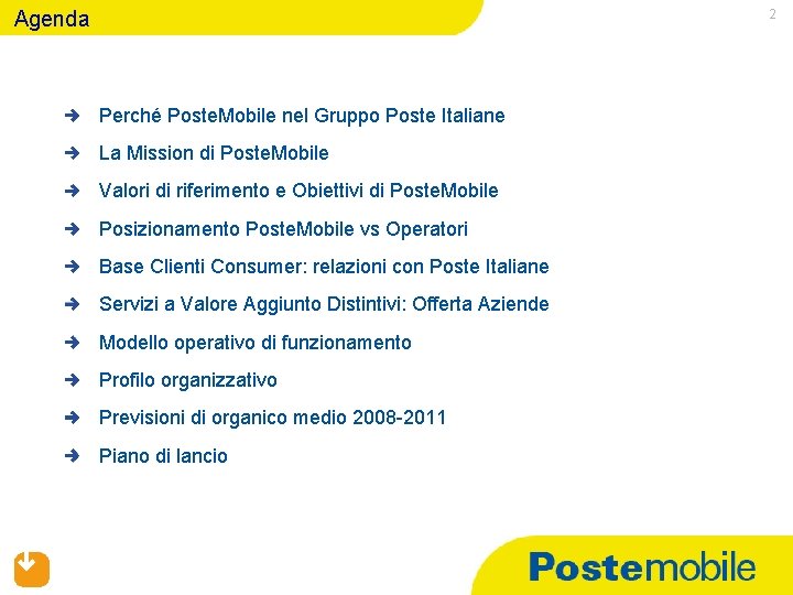 Agenda 2 Perché Poste. Mobile nel Gruppo Poste Italiane La Mission di Poste. Mobile