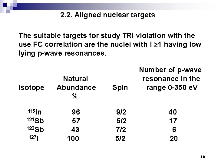 2. 2. Aligned nuclear targets The suitable targets for study TRI violation with the
