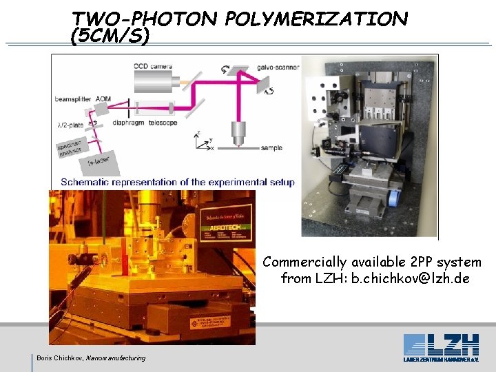 TWO-PHOTON POLYMERIZATION (5 CM/S) Commercially available 2 PP system from LZH: b. chichkov@lzh. de