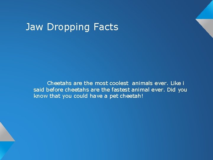 Jaw Dropping Facts Cheetahs are the most coolest animals ever. Like i said before