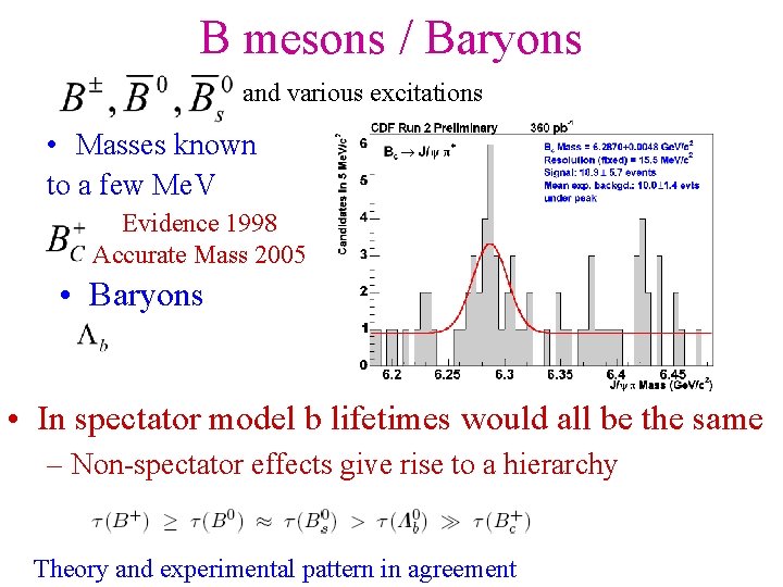 B mesons / Baryons and various excitations • Masses known to a few Me.