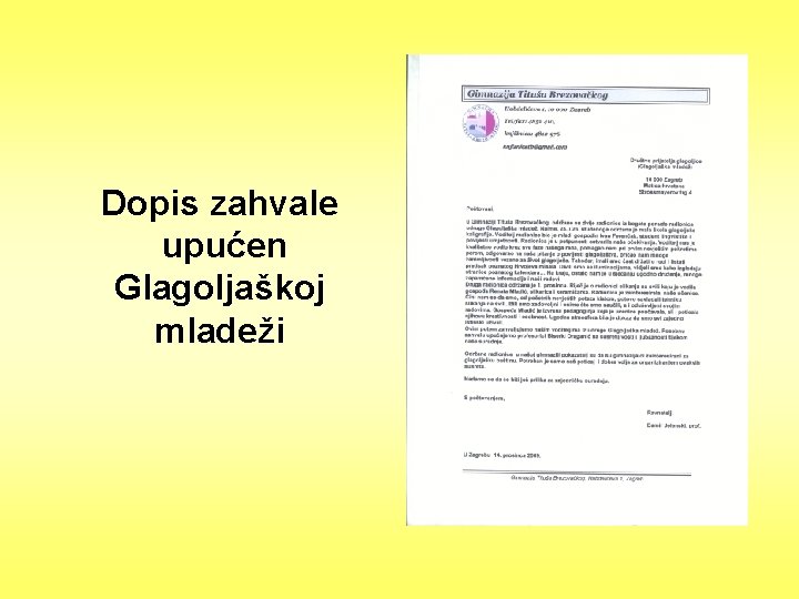 Dopis zahvale upućen Glagoljaškoj mladeži 