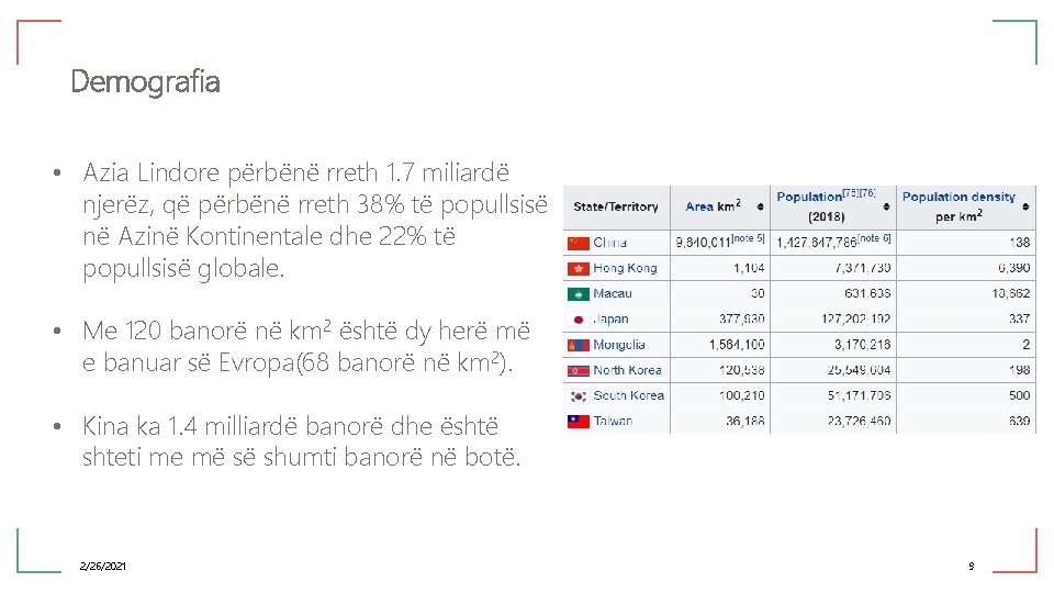 Demografia • Azia Lindore përbënë rreth 1. 7 miliardë njerëz, që përbënë rreth 38%