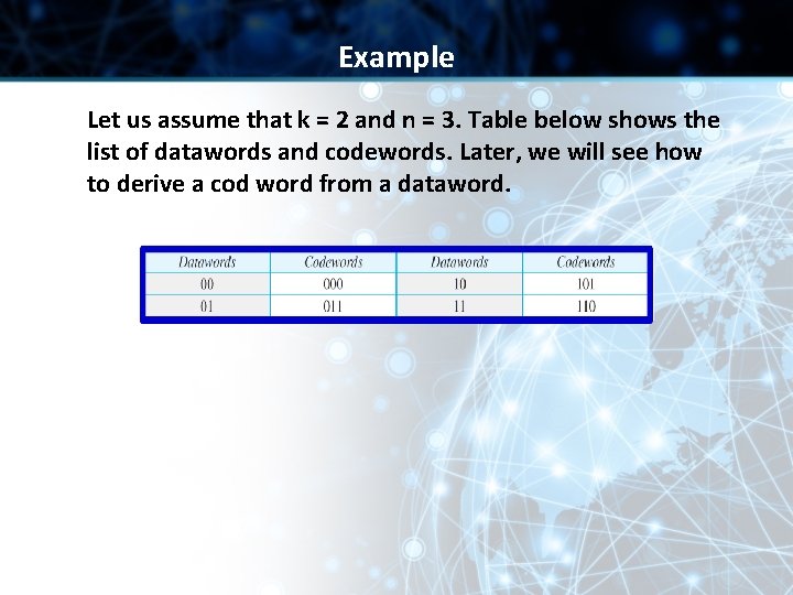 Example Let us assume that k = 2 and n = 3. Table below Example Let us assume that k = 2 and n = 3. Table below