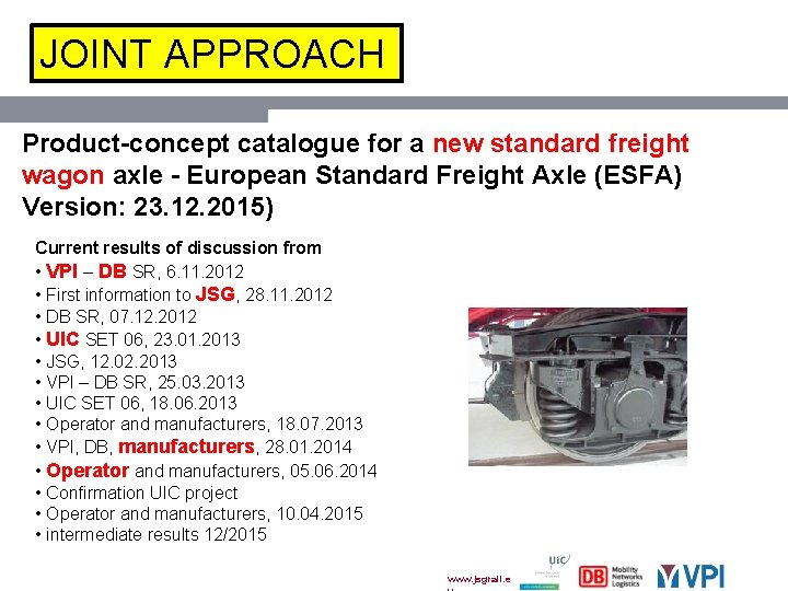 JOINT APPROACH Product-concept catalogue for a new standard freight wagon axle - European Standard