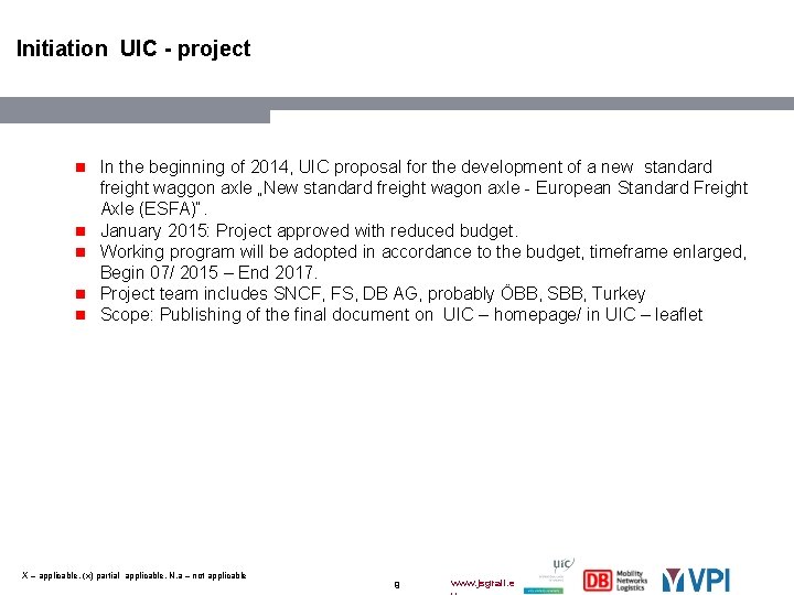 Initiation UIC - project n In the beginning of 2014, UIC proposal for the