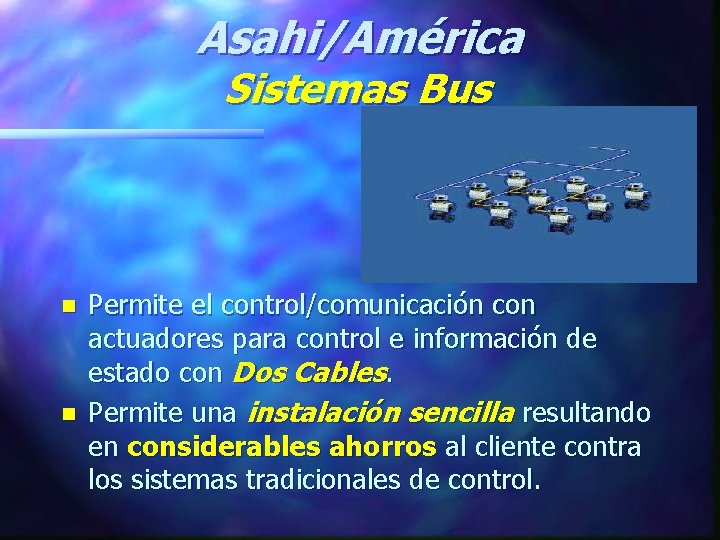 Asahi/América Sistemas Bus n n Permite el control/comunicación con actuadores para control e información