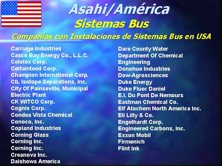 Asahi/América Sistemas Bus Compañías con Instalaciones de Sistemas Bus en USA. Carriage Industries Casco