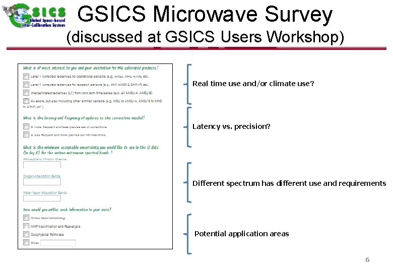 GSICS Microwave Survey (discussed at GSICS Users Workshop) Real time use and/or climate use?
