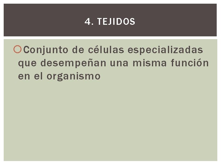 4. TEJIDOS Conjunto de células especializadas que desempeñan una misma función en el organismo