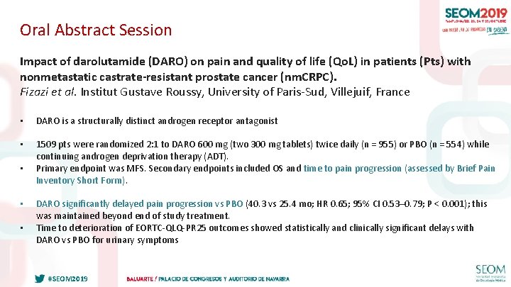 Oral Abstract Session Impact of darolutamide (DARO) on pain and quality of life (Qo.