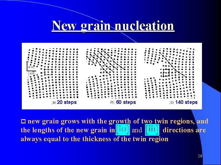 New grain nucleation and 20 steps 60 steps 140 steps p new grain grows