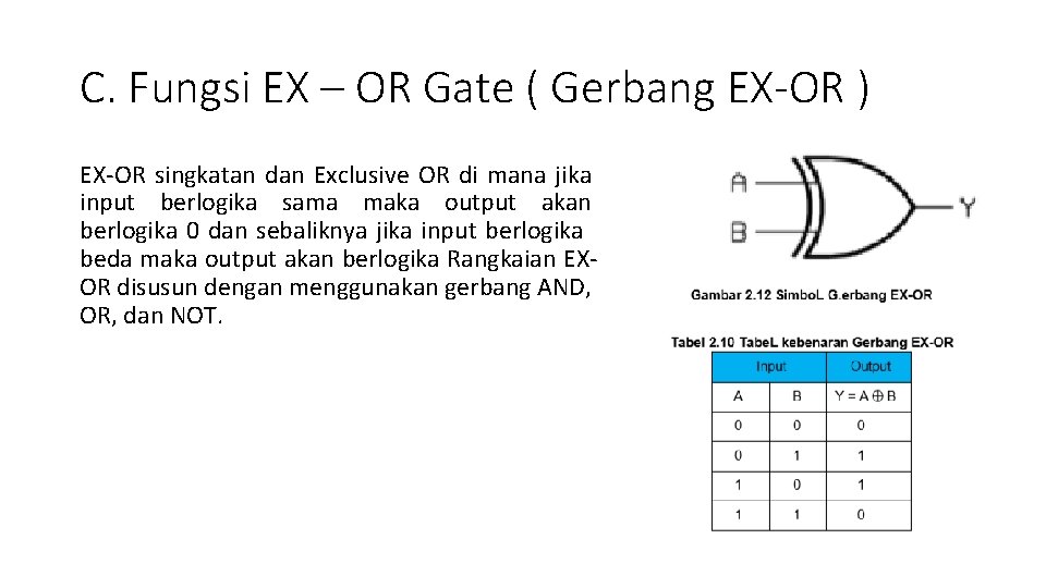 C. Fungsi EX – OR Gate ( Gerbang EX-OR ) EX-OR singkatan dan Exclusive