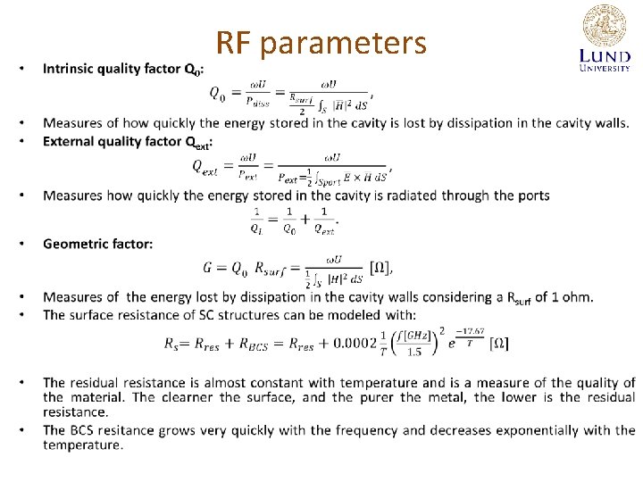  • RF parameters 