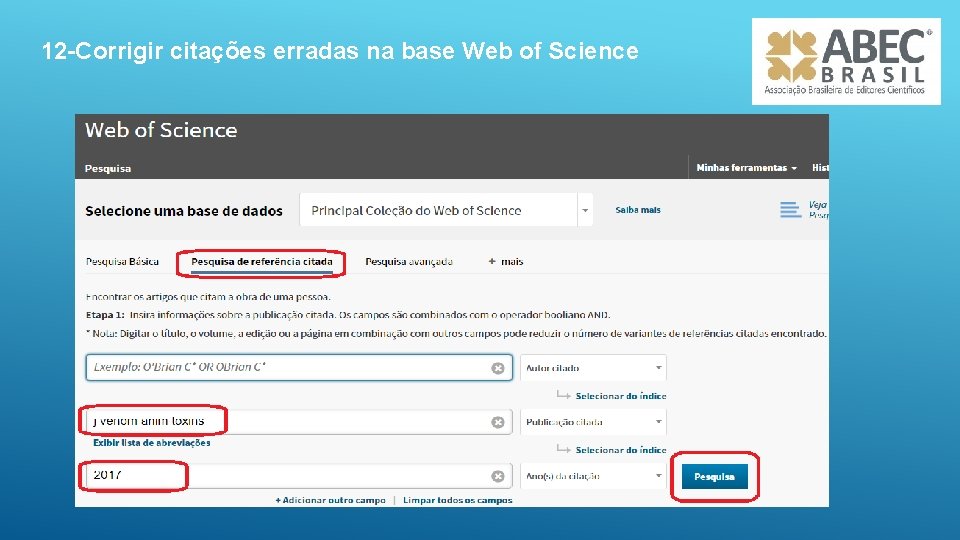 12 -Corrigir citações erradas na base Web of Science 