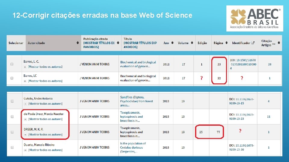 12 -Corrigir citações erradas na base Web of Science 