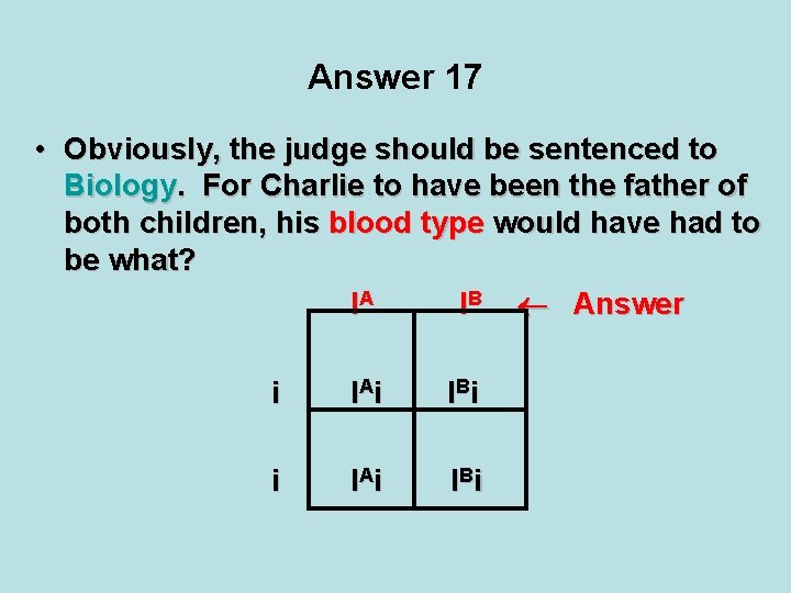 Answer 17 • Obviously, the judge should be sentenced to Biology. For Charlie to