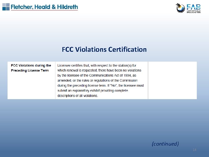 FCC Violations Certification (continued) 14 