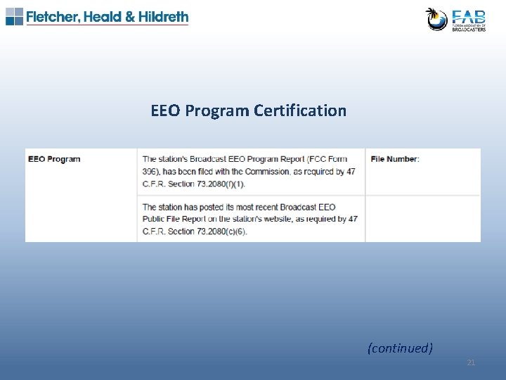 EEO Program Certification (continued) 21 