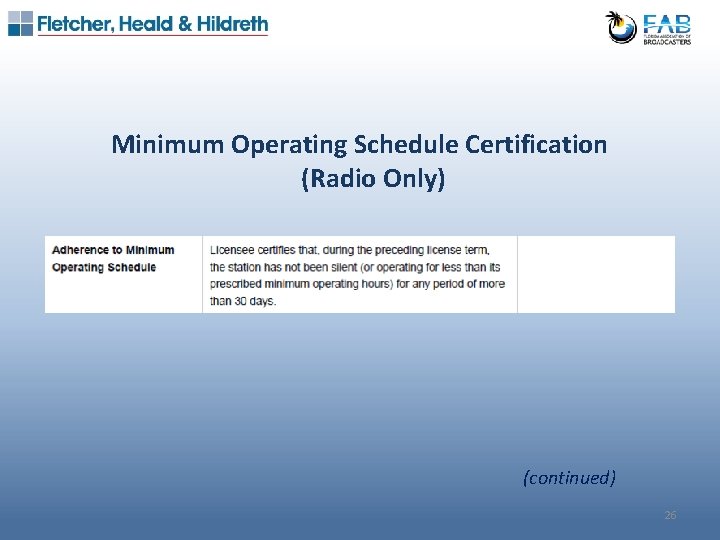 Minimum Operating Schedule Certification (Radio Only) (continued) 26 