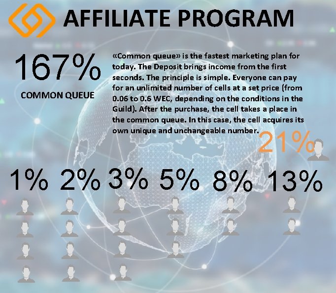 AFFILIATE PROGRAM 167% COMMON QUEUE «Common queue» is the fastest marketing plan for today.