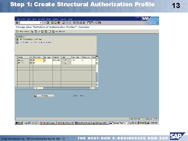 Step 1: Create Structural Authorization Profile Know How Network Call - BW 3. 0