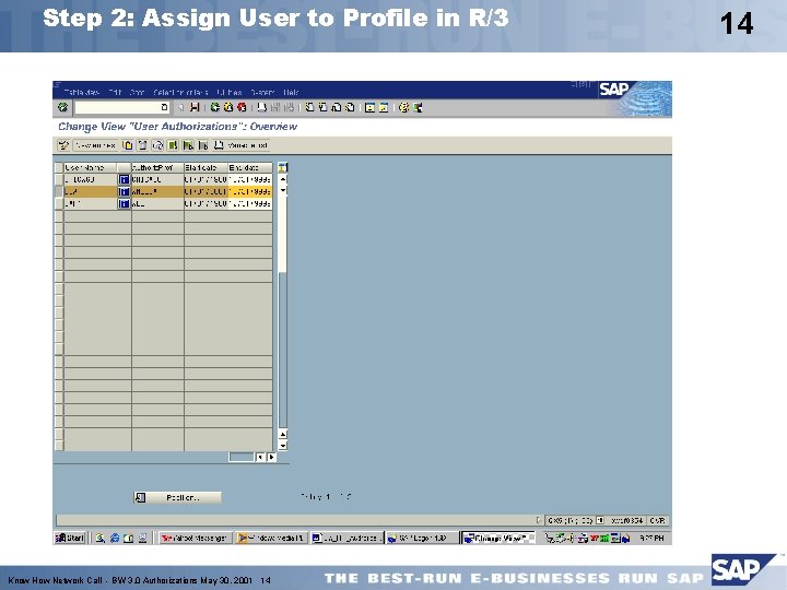 Step 2: Assign User to Profile in R/3 Know How Network Call - BW