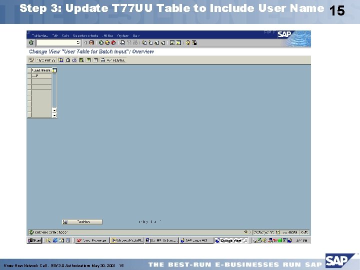 Step 3: Update T 77 UU Table to Include User Name Know How Network