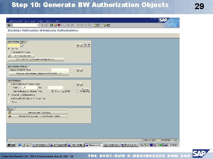 Step 10: Generate BW Authorization Objects Know How Network Call - BW 3. 0